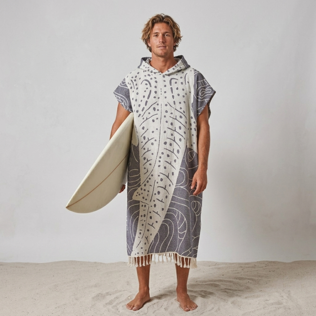 Whale Shark Adult Hooded Changing Poncho – Print, styled view | Kikoya