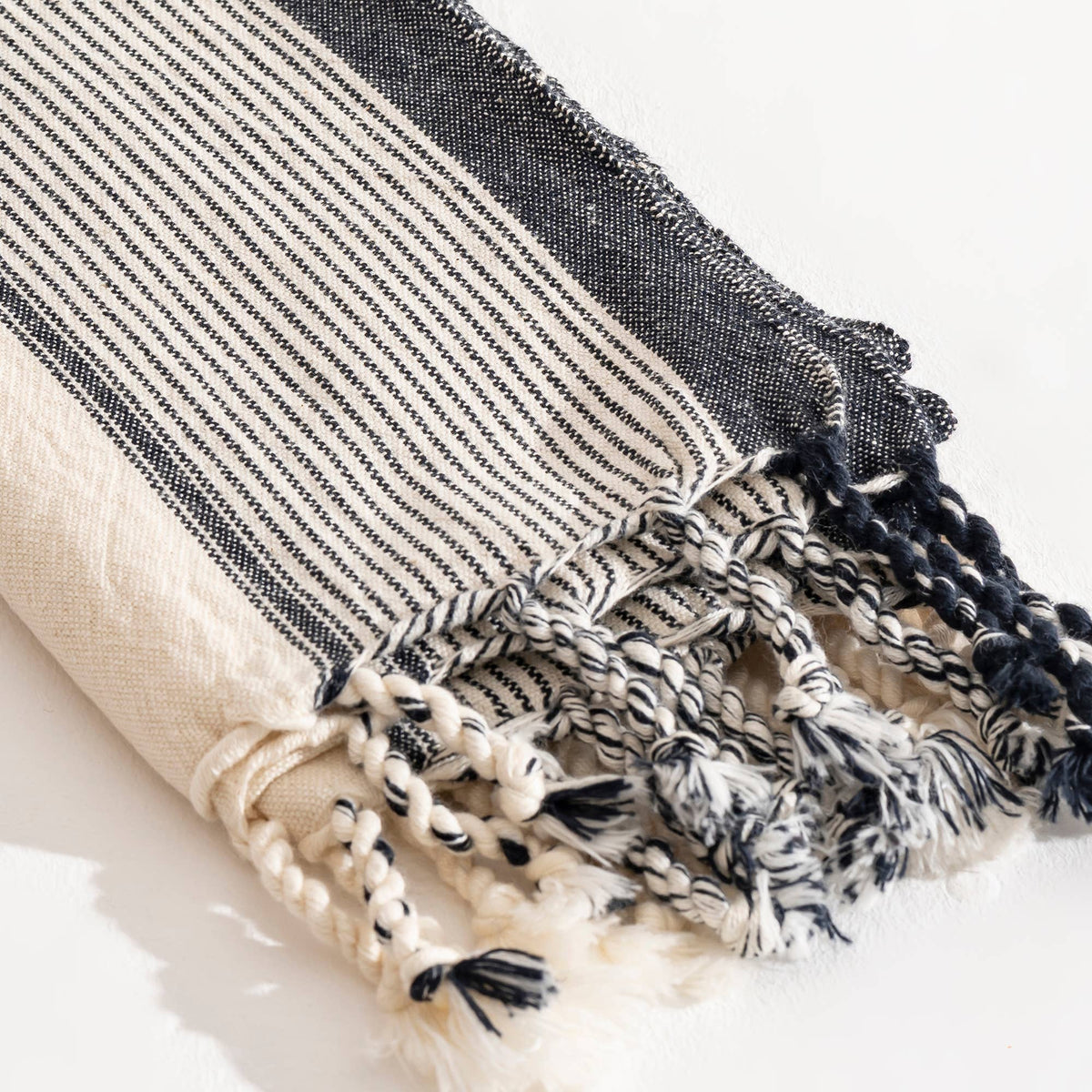 Zebra stripe Turkish towel in black on cream, bath and hand sizes, flat-woven | Kikoya