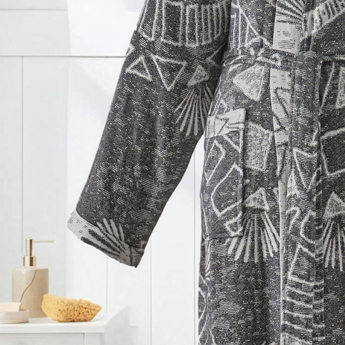 Storyteller print Turkish bathrobe – shawl collar | Kikoya