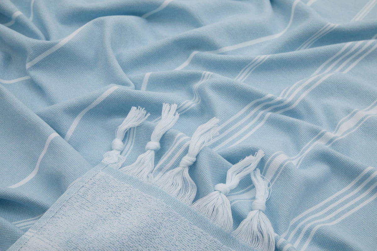 Sultan terry-backed Turkish towel in a hammam stripe, 35x70 in | Kikoya