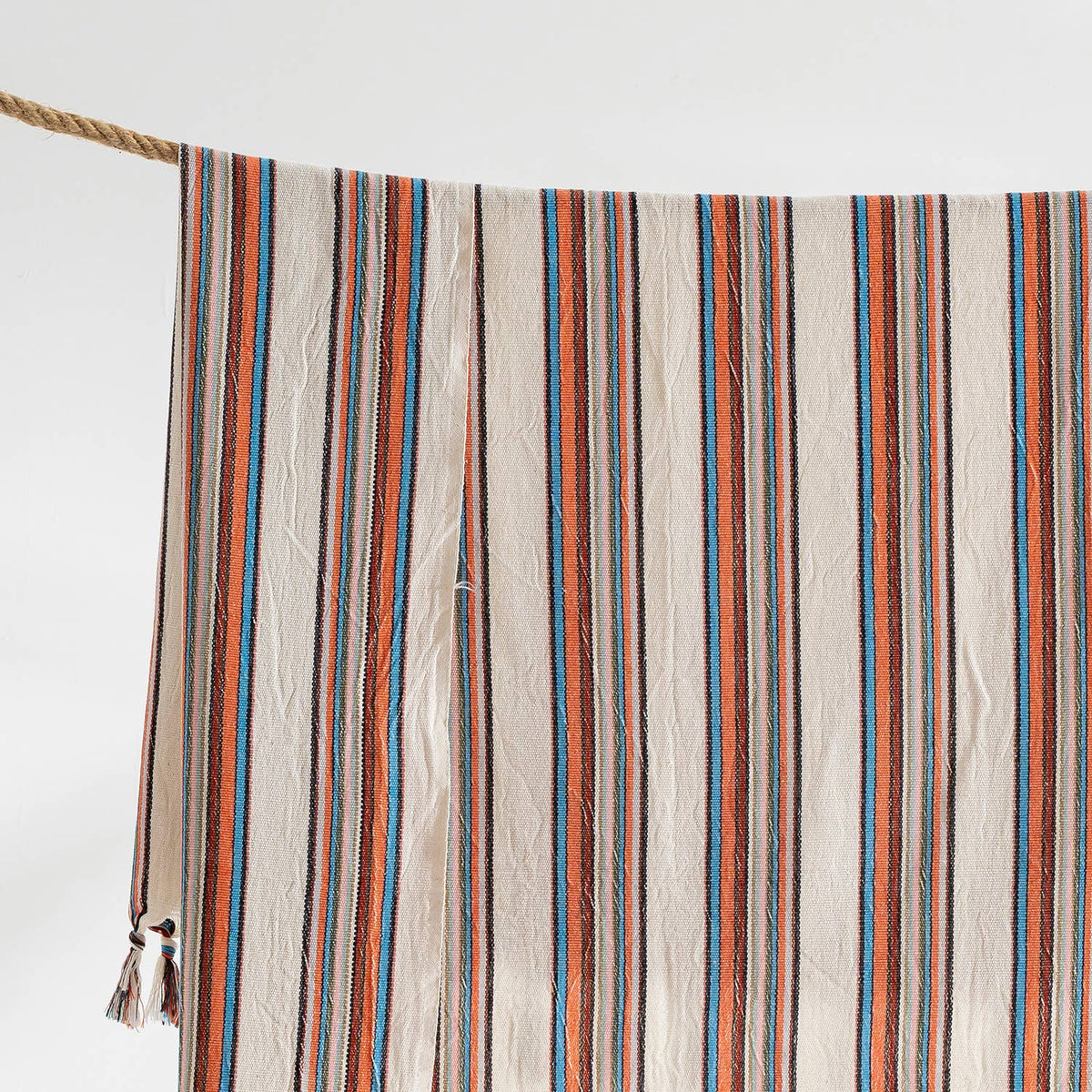 Multi stripe Turkish peshtemal towel with twisted tassels, bath and hand sizes | Kikoya