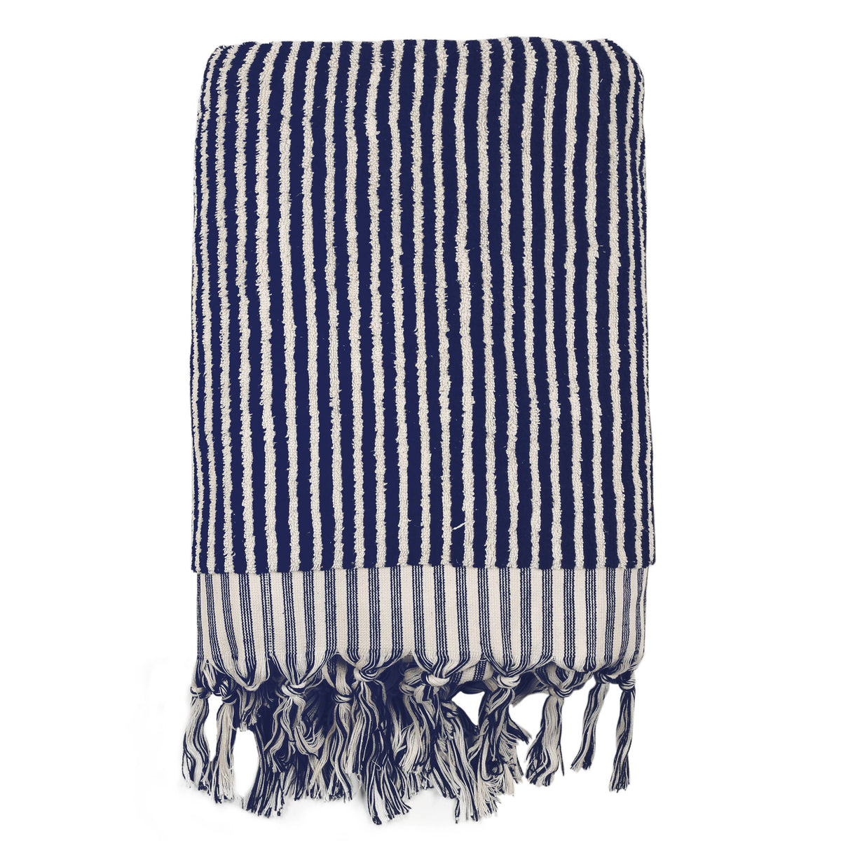 Handloomed Turkish bath towel with raised stripe texture, 35x68 in | Kikoya