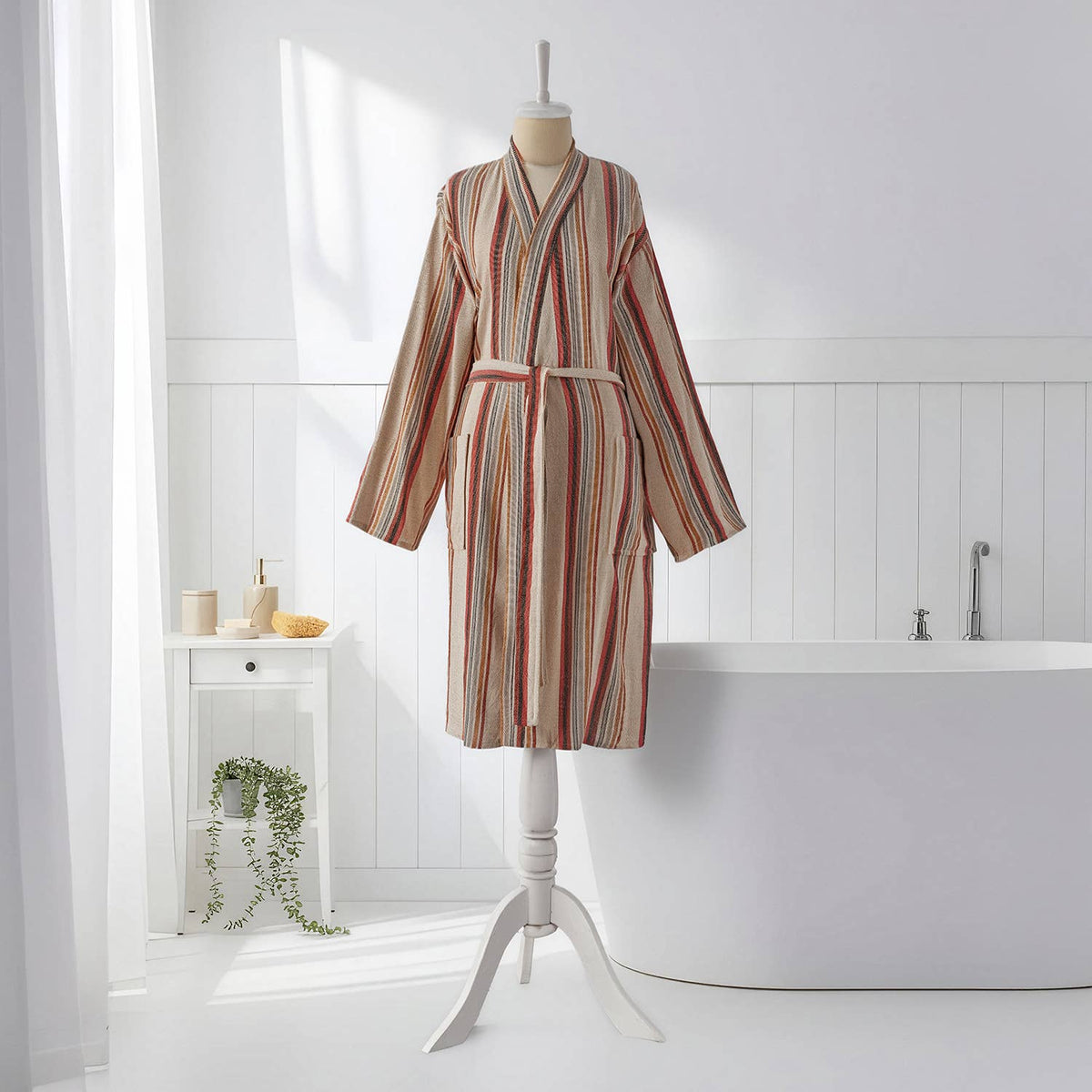 Riviera Turkish kimono bathrobe – Rust Multi Stripe | Kikoya