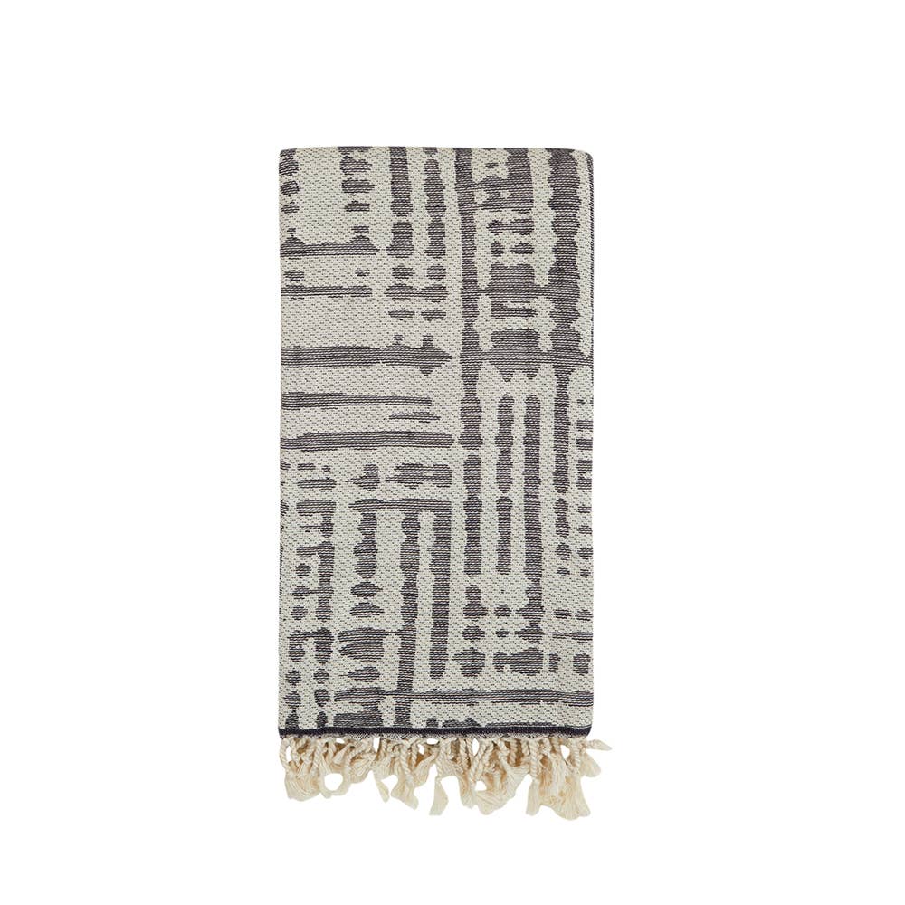 Vintage terry-backed Turkish towel with faded block jacquard, 35x70 in | Kikoya