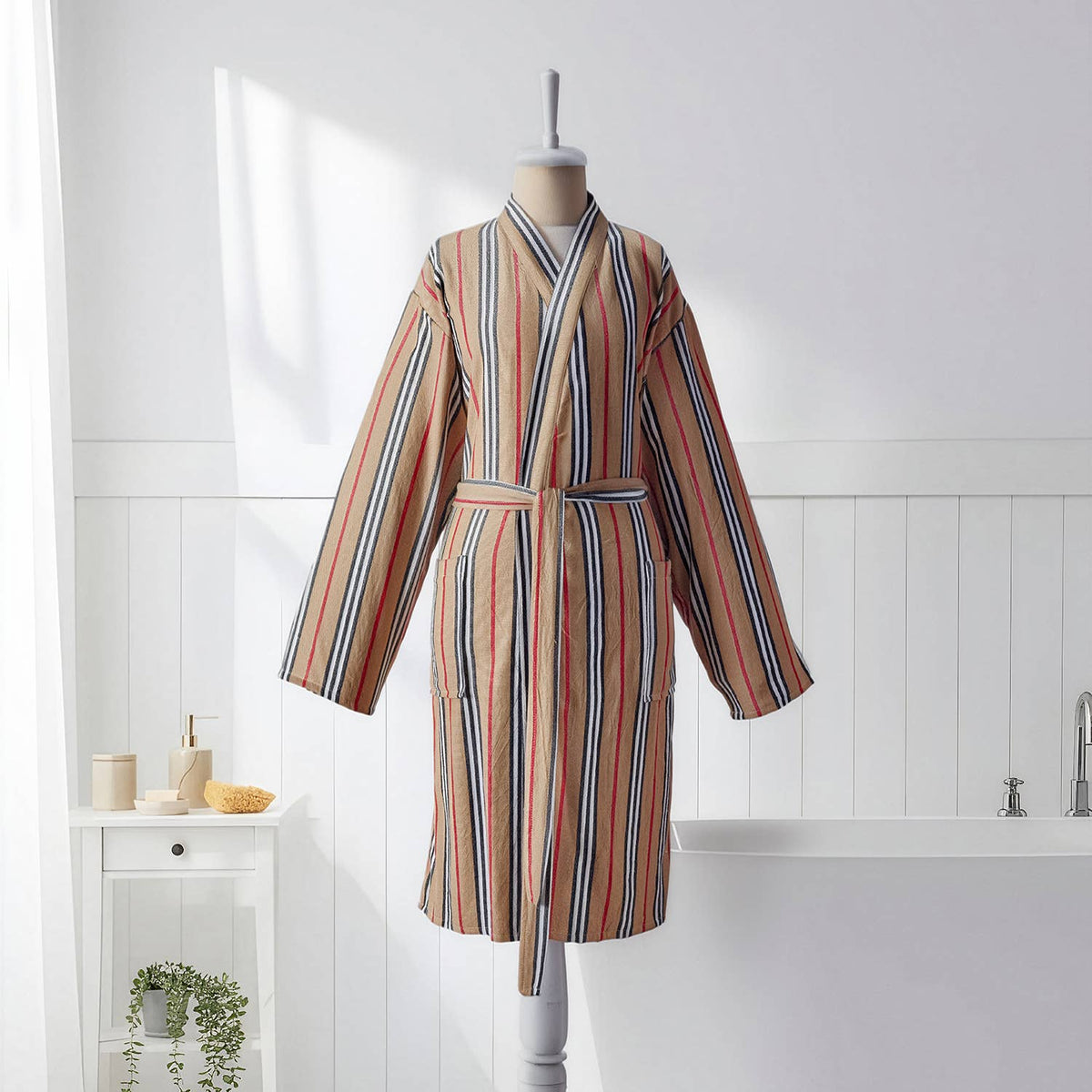 Riviera Turkish kimono bathrobe – Coral Multi Stripe | Kikoya