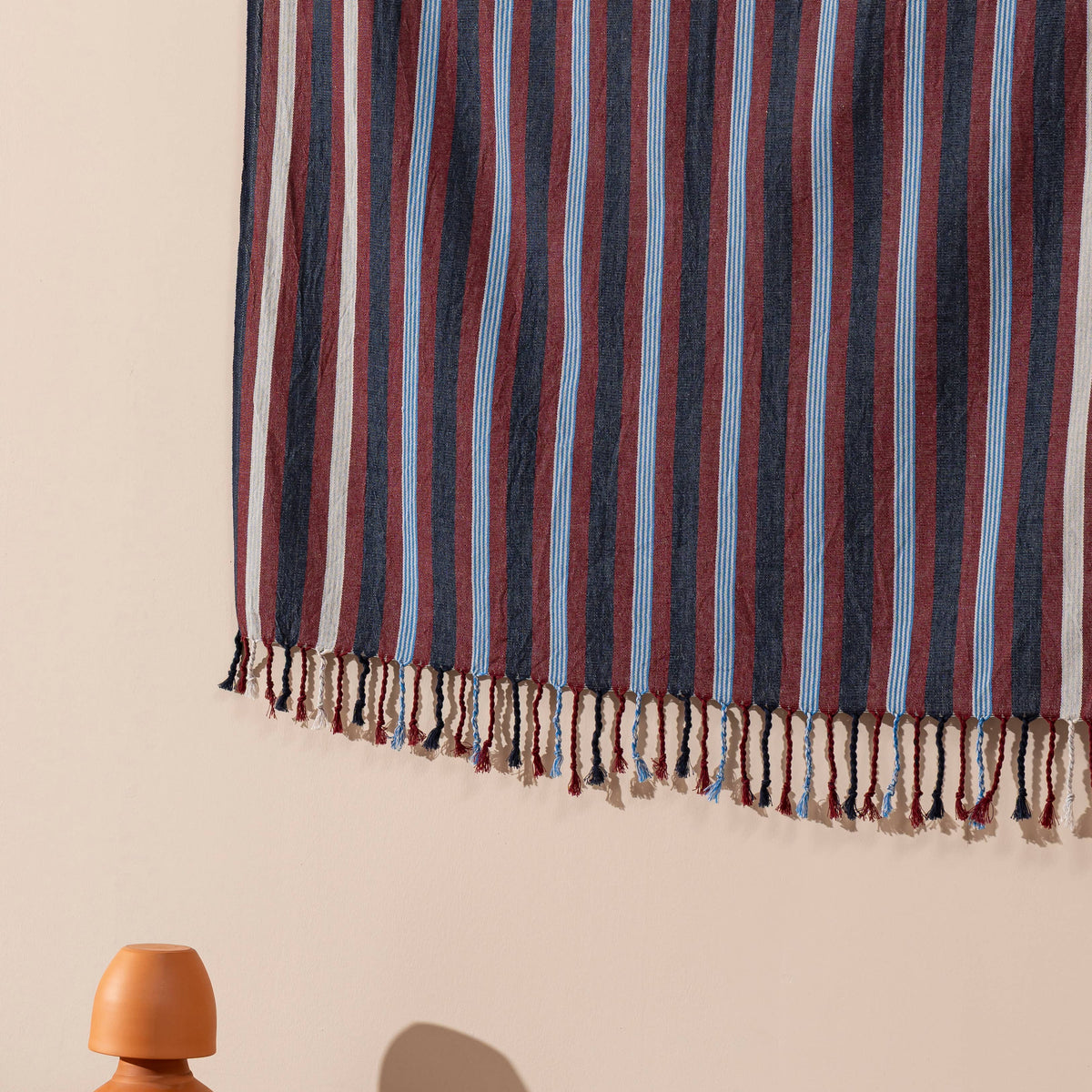 Burgundy & Sky Stripe beach towel folded | Kikoya