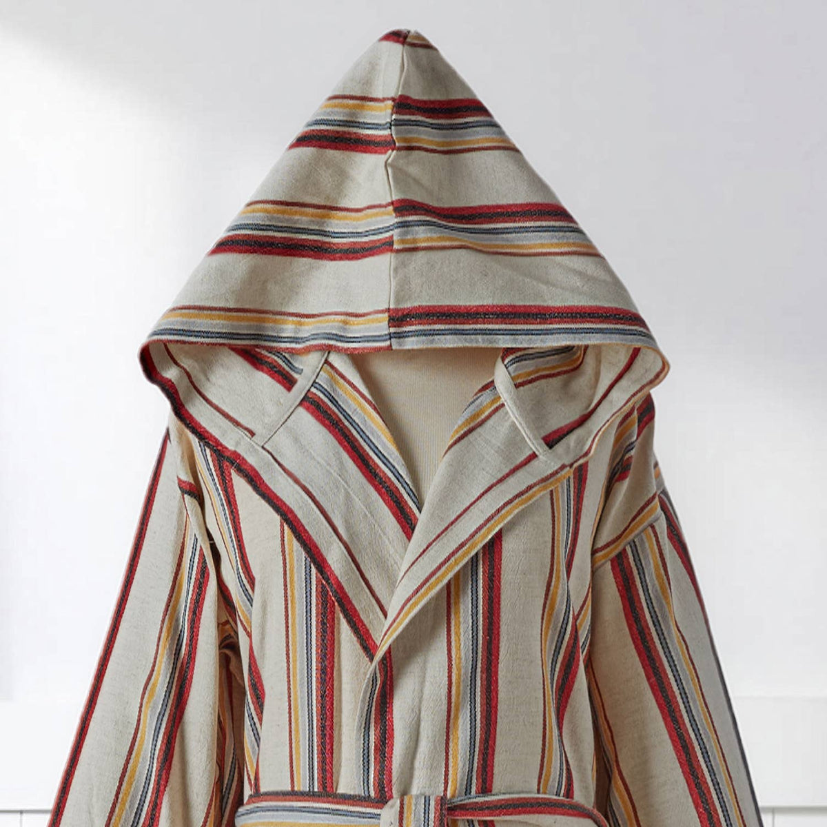 Rainbow linen-cotton Turkish bathrobe – stripe, hooded | Kikoya