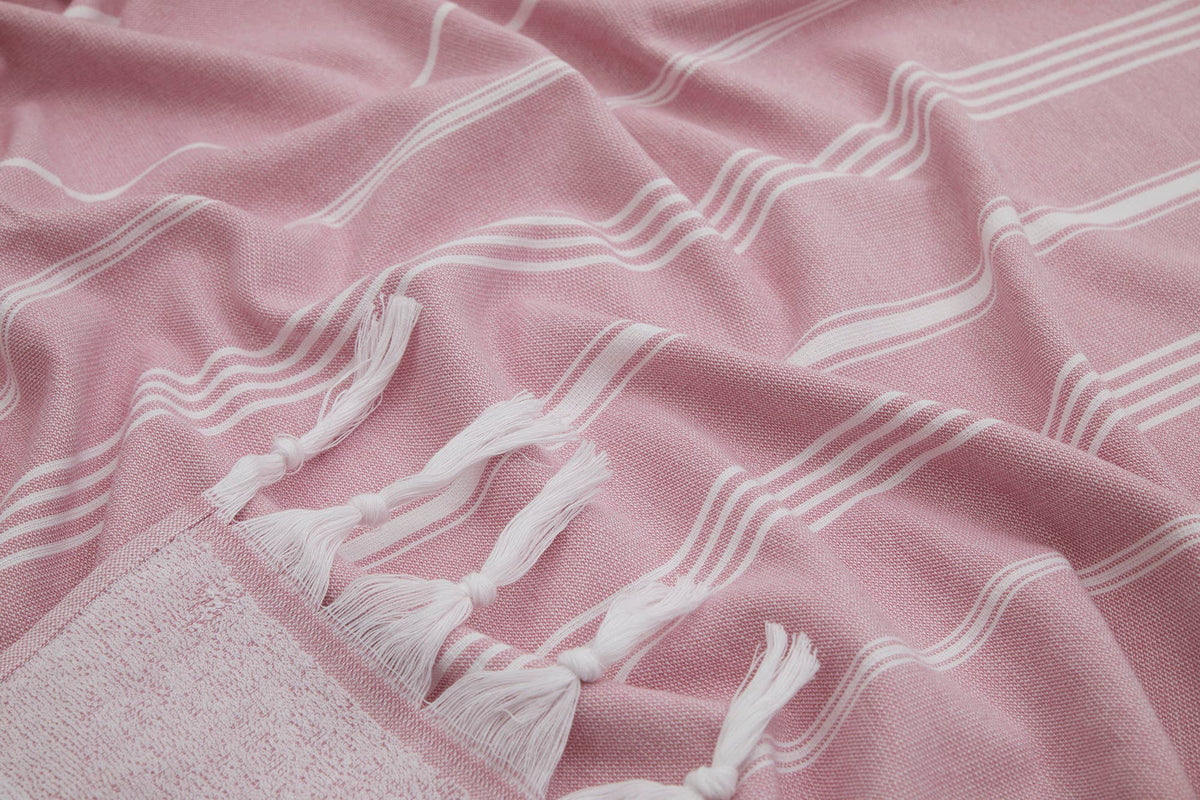 Sultan terry-backed Turkish towel in a hammam stripe, 35x70 in | Kikoya