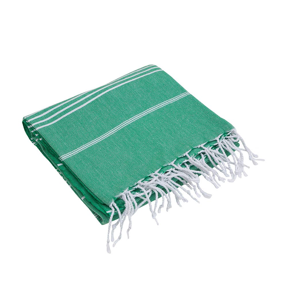 Sultan Turkish beach towel – Apple Green, folded with knotted fringe | Kikoya
