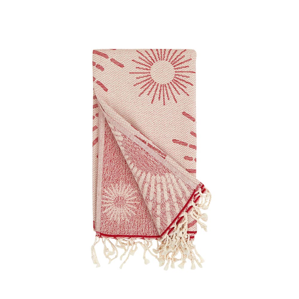 Sunbright terry-backed Turkish towel with woven sunburst jacquard, 35x70 in | Kikoya