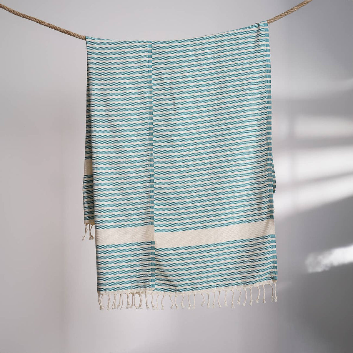Midas Turkish beach towel in Petrol Blue basket weave, 33x66 in | Kikoya