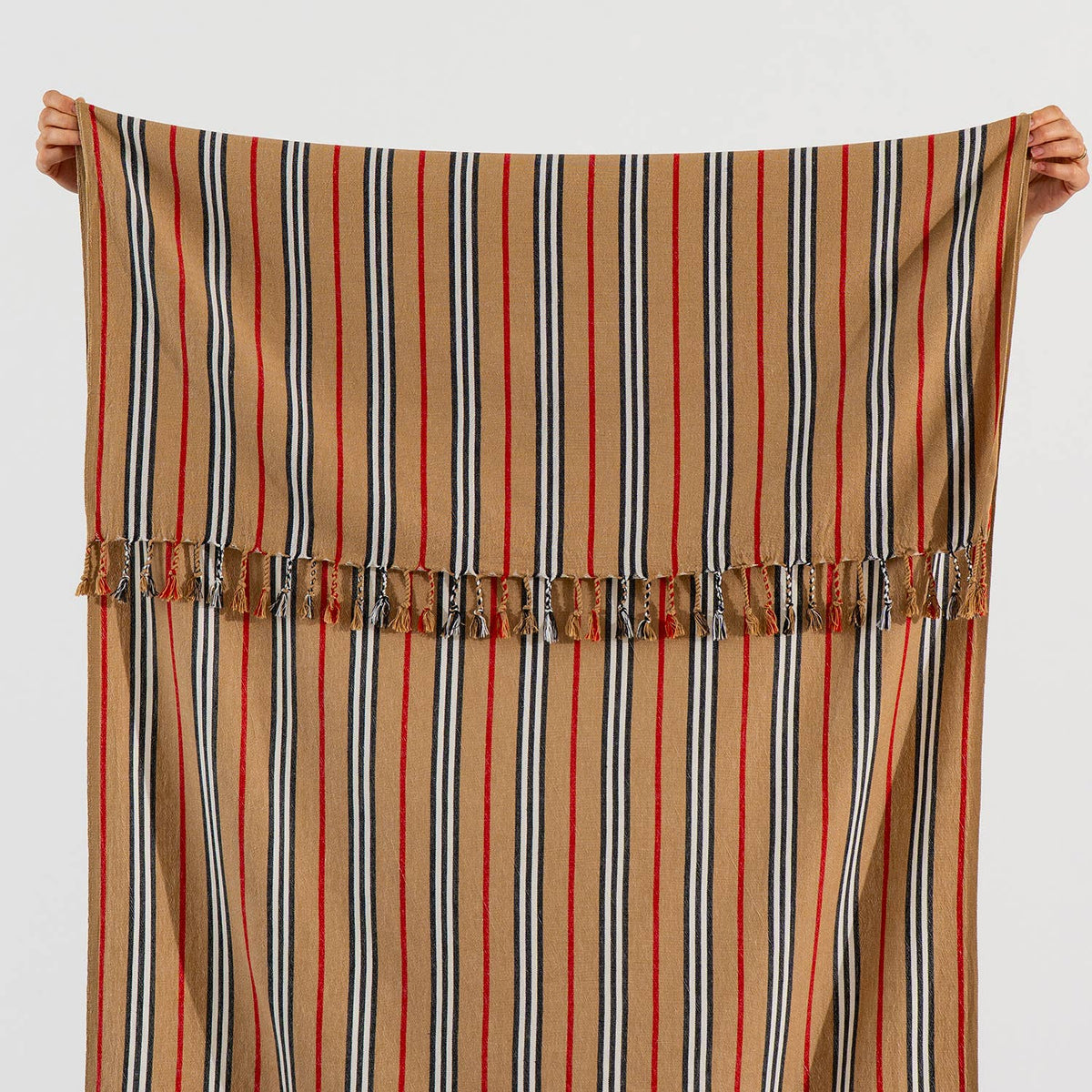Hammam multi stripe Turkish towel in rust and blue, 33x66 in, flat-woven | Kikoya