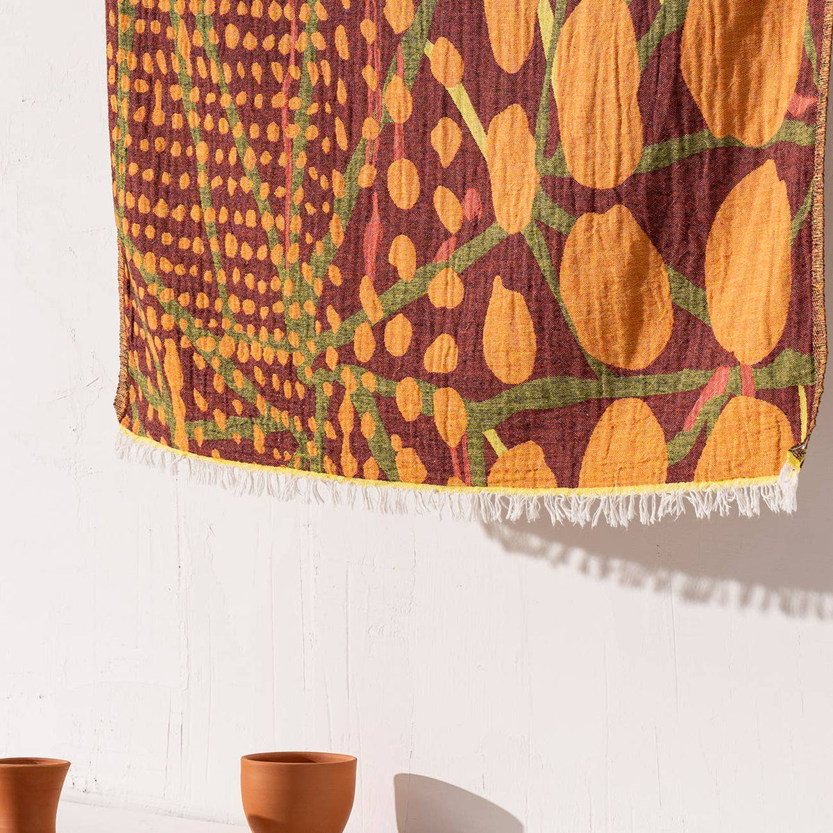 Ethnic print Turkish beach towel in orange and burgundy, 33x66 in | Kikoya