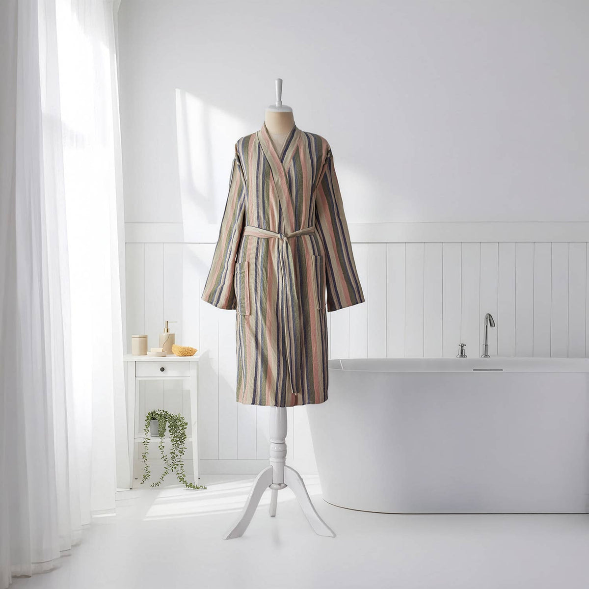 Multi stripe Turkish bathrobe in pastel – kimono | Kikoya