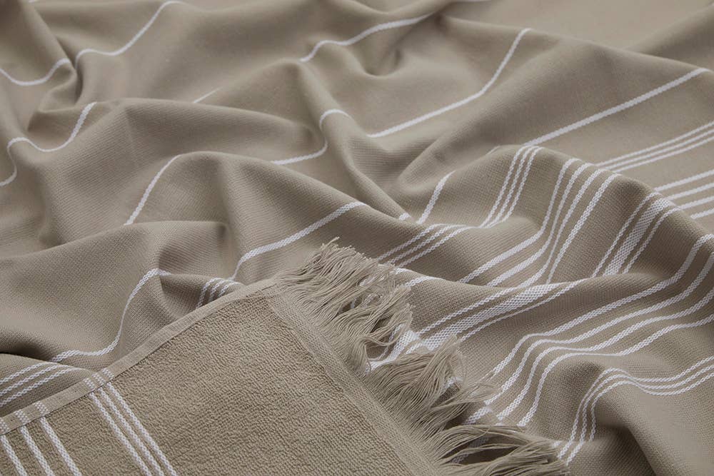 Sense terry-backed Turkish towel in tonal stripe, bath and hand sizes | Kikoya