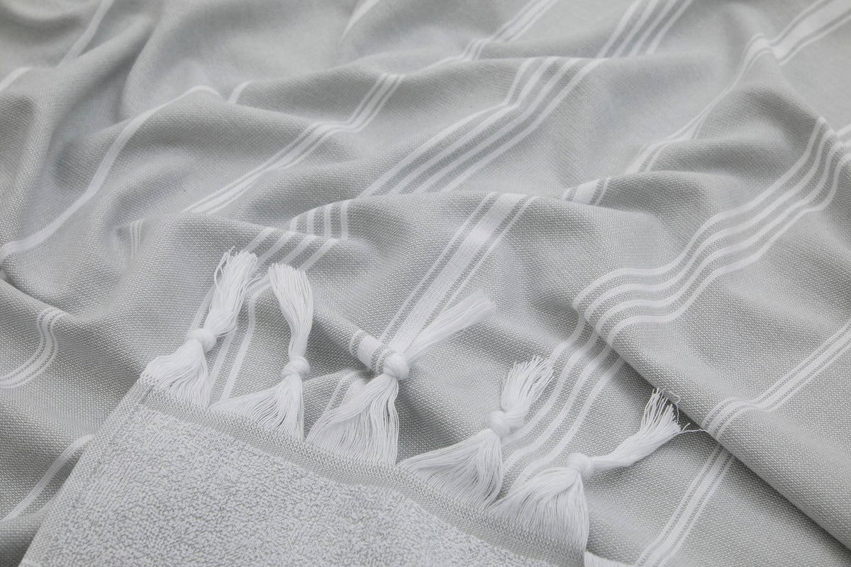 Sultan terry-backed Turkish towel in a hammam stripe, 35x70 in | Kikoya