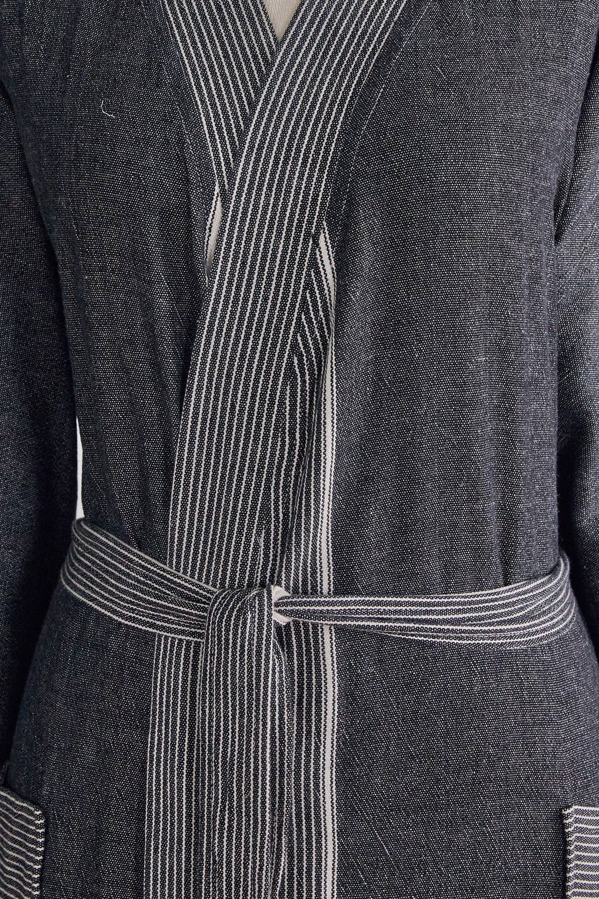 Ribbed Turkish cotton bathrobe in charcoal – kimono, belted | Kikoya