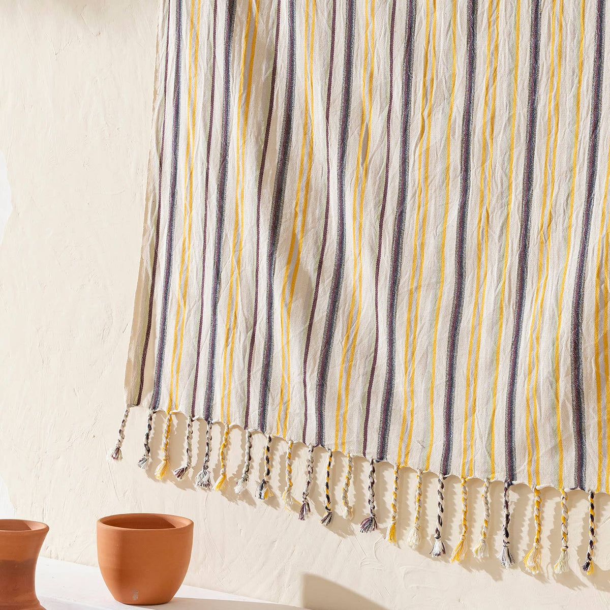 Lemon & Plum Stripe beach towel folded | Kikoya