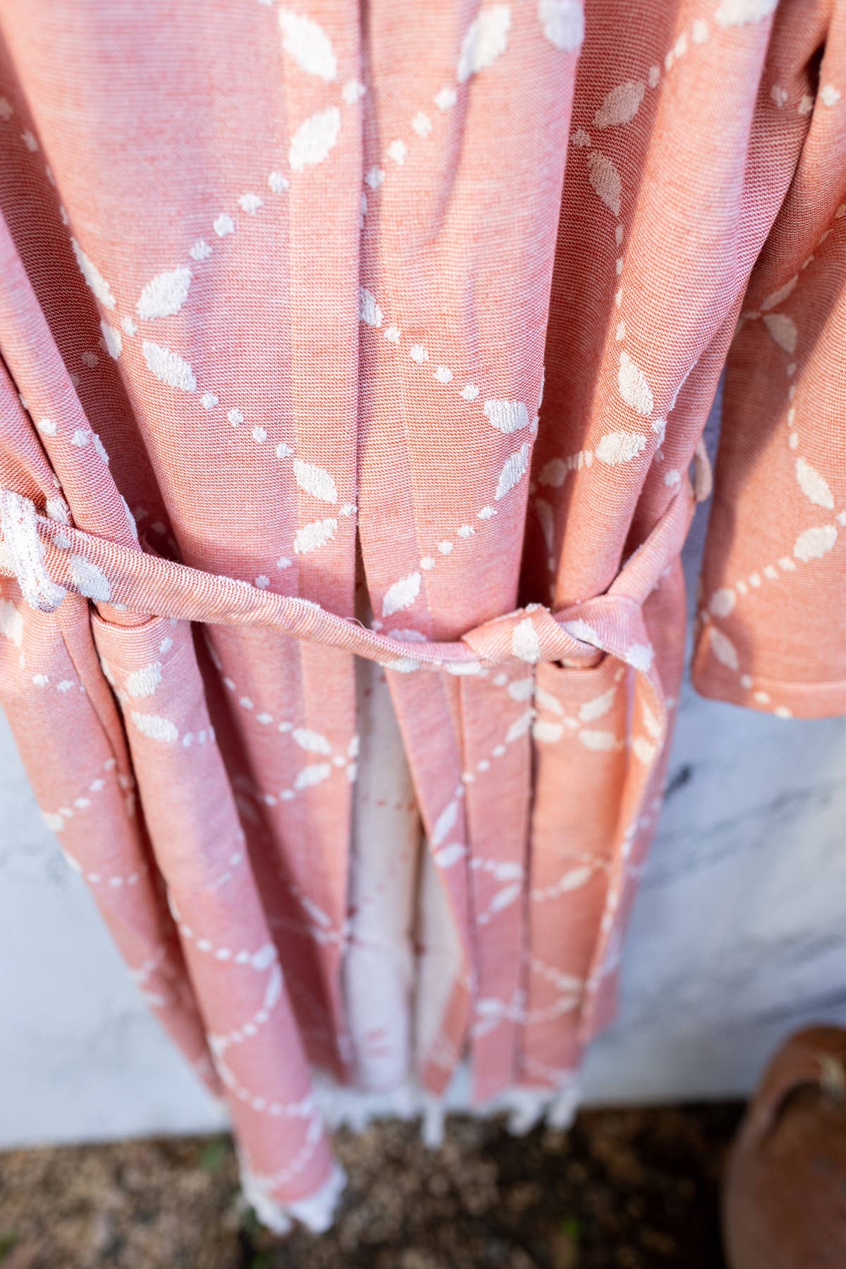 Carmen raised terry Turkish bathrobe with a floral jacquard, hooded | Kikoya