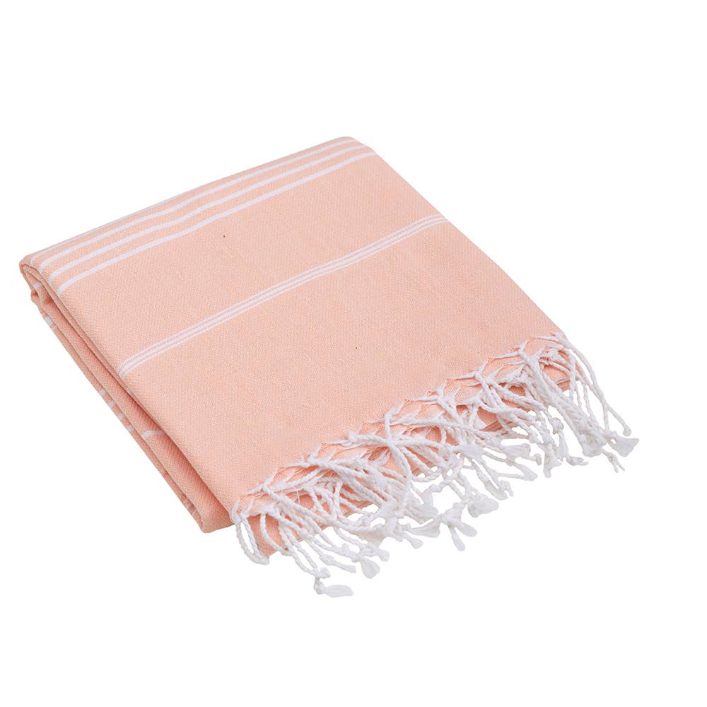 Sultan Turkish beach towel – Pink & Orange, folded with knotted fringe | Kikoya