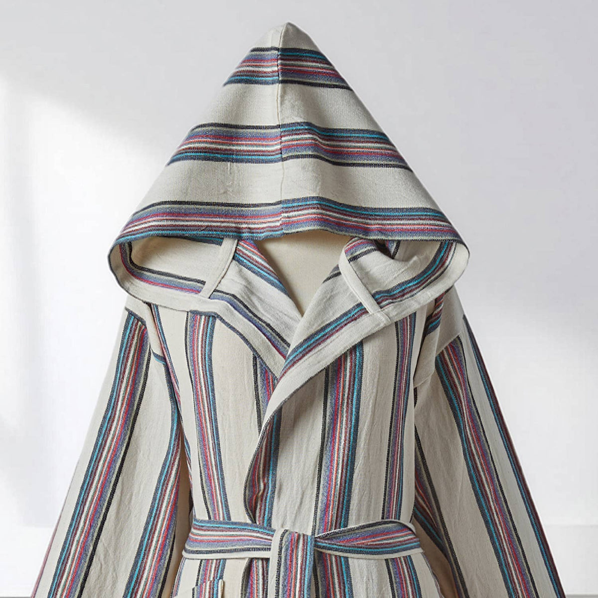 Antique Turkish hooded bathrobe – Taupe Stripe | Kikoya