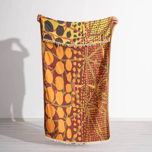 Ethnic print Turkish beach towel in orange and burgundy, 33x66 in | Kikoya
