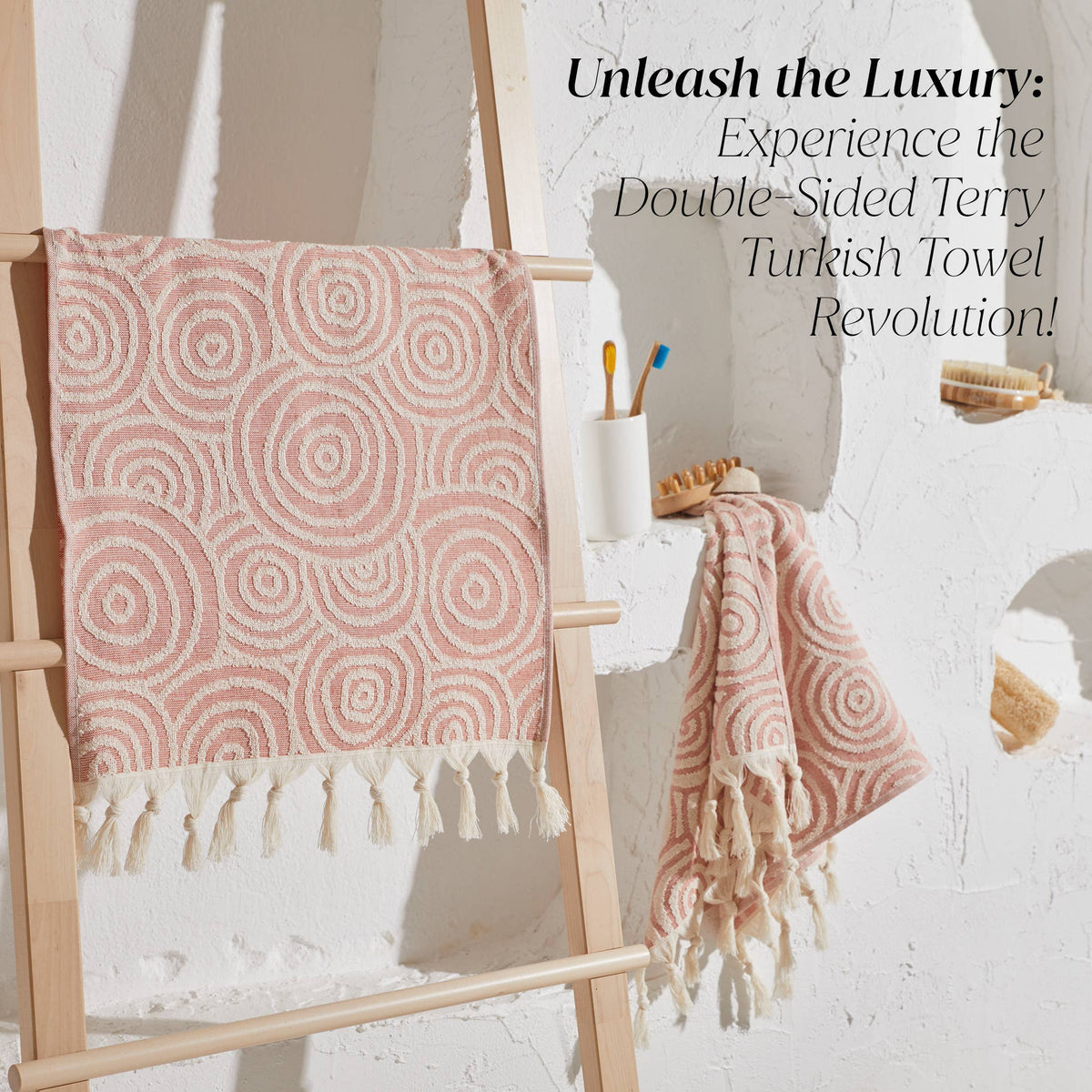 Double terry Turkish hand towel with woven jacquard pattern | Kikoya