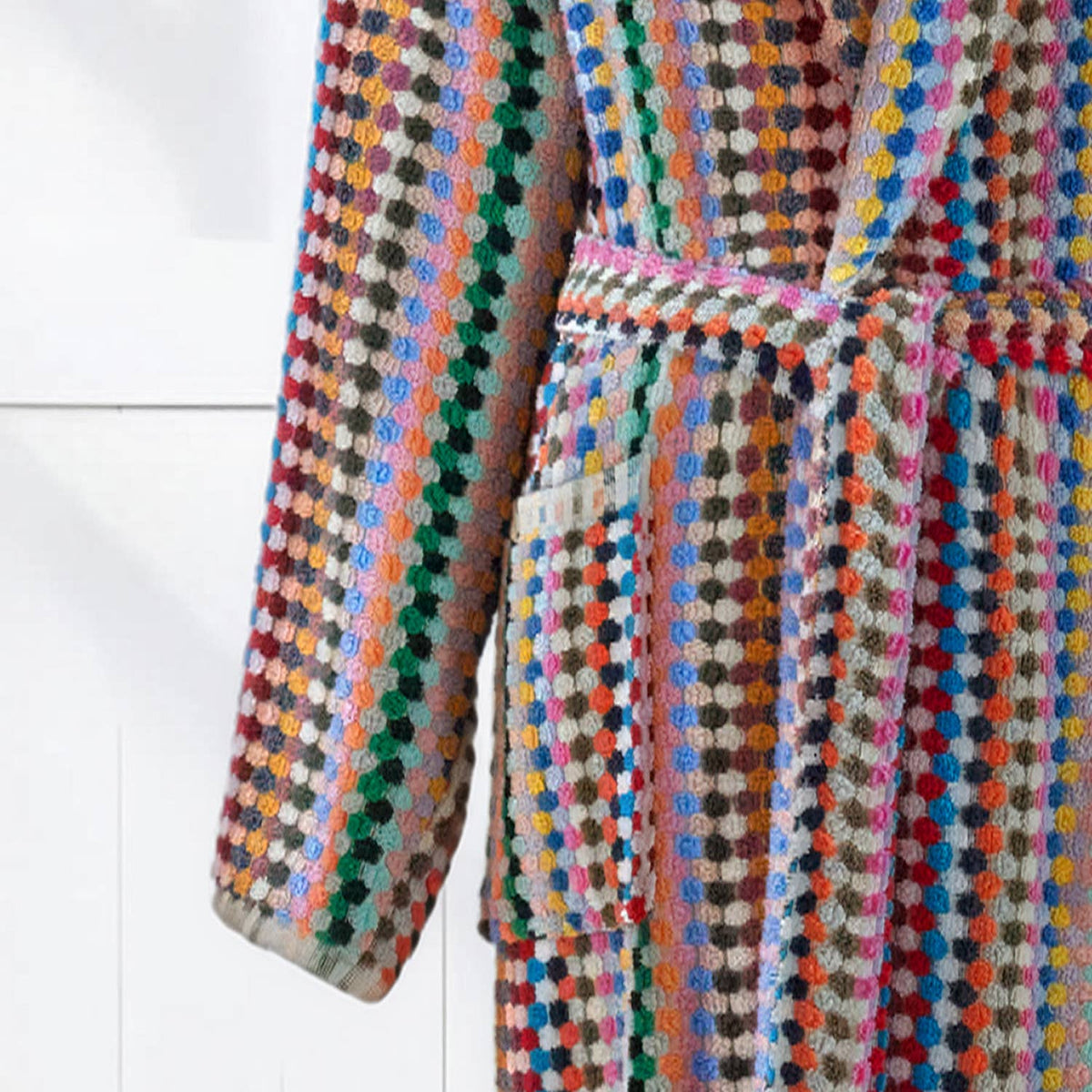 Pompom Turkish bathrobe – Multicolor, Shawl Collar, texture detail | Kikoya