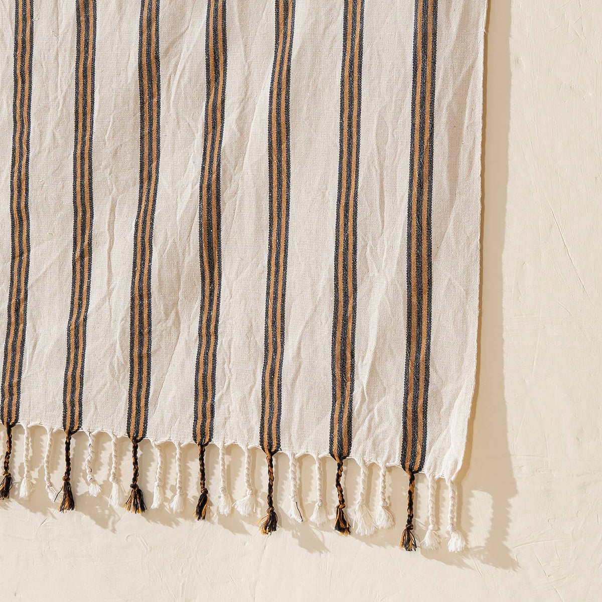 Premium Rustic Turkish beach towel – Taupe Stripe, styled view | Kikoya