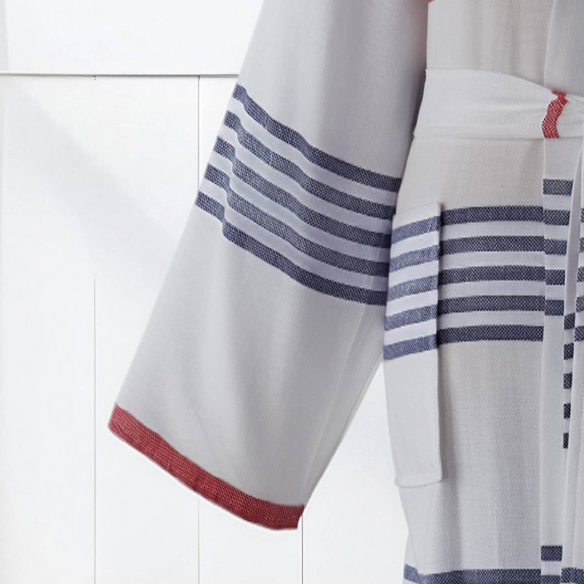 Nautical stripe Turkish bathrobe in navy & red – kimono | Kikoya