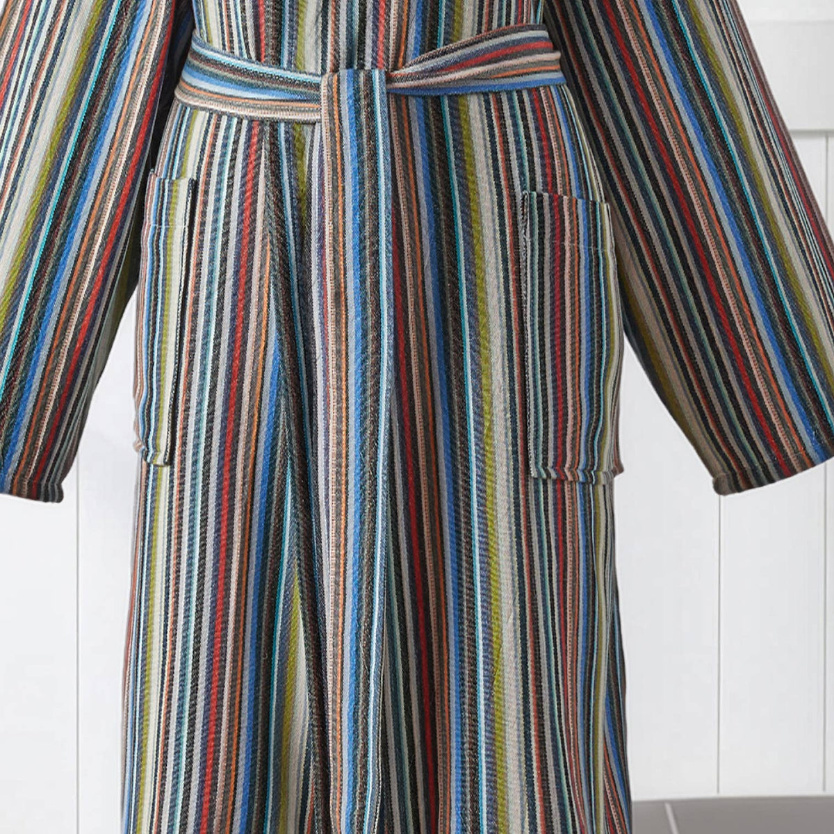 Antique Turkish hooded bathrobe – Cream Multi Stripe | Kikoya