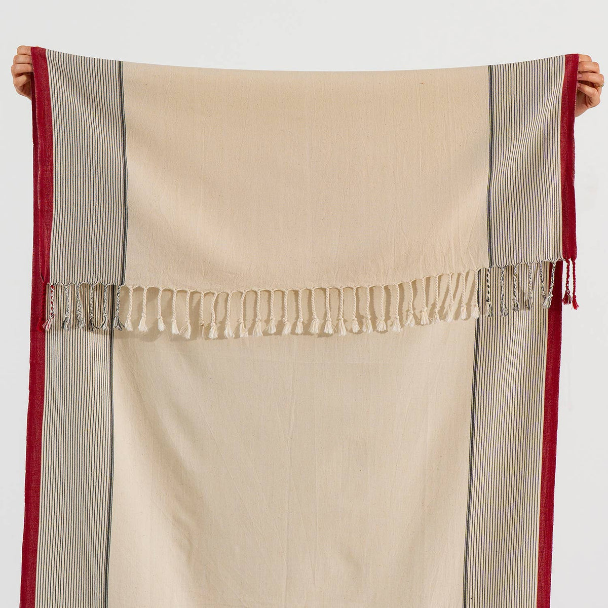 Hammam Turkish Peshtemal Towel – Burgundy Border Stripe, 100% Cotton