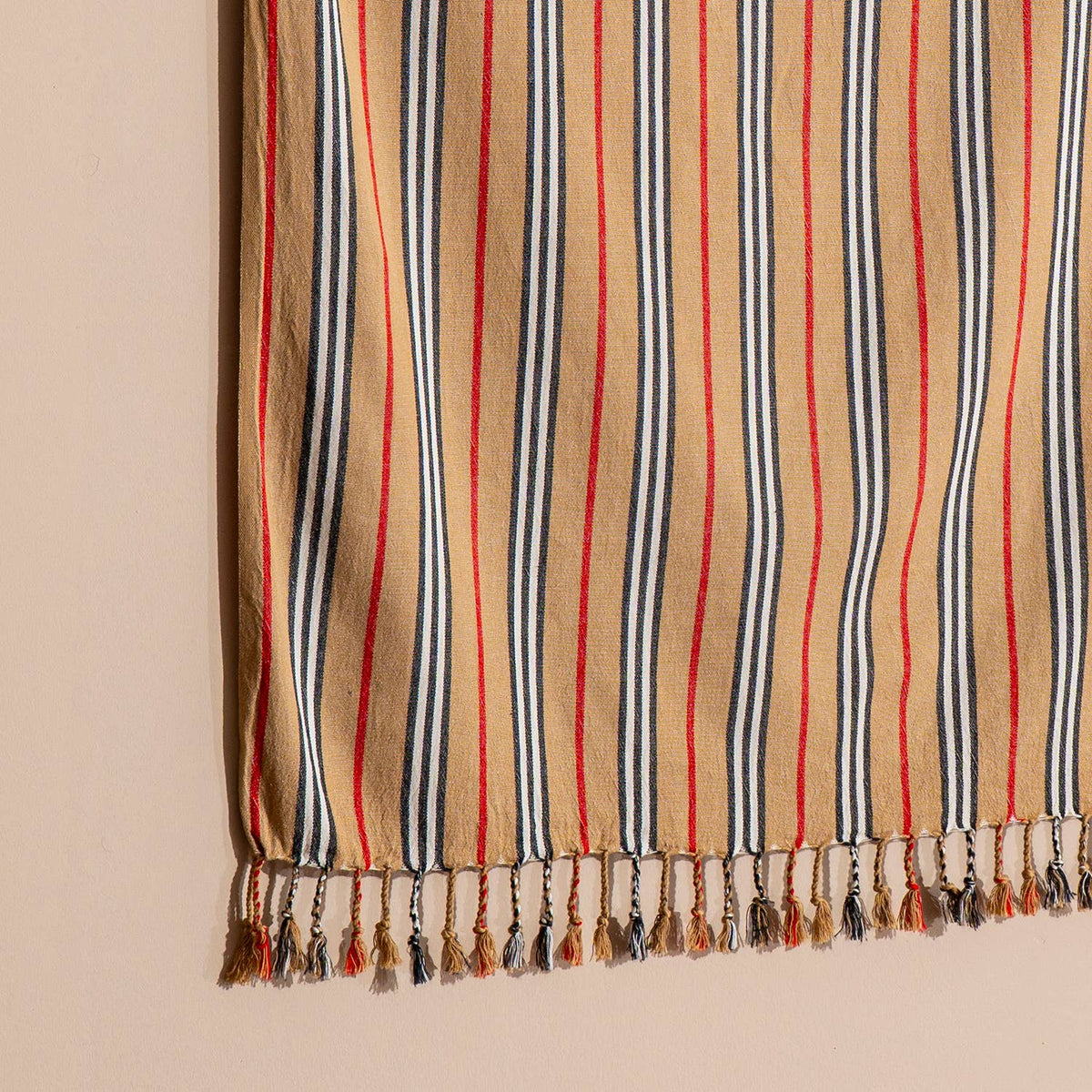 Hammam multi stripe Turkish towel in rust and blue, 33x66 in, flat-woven | Kikoya