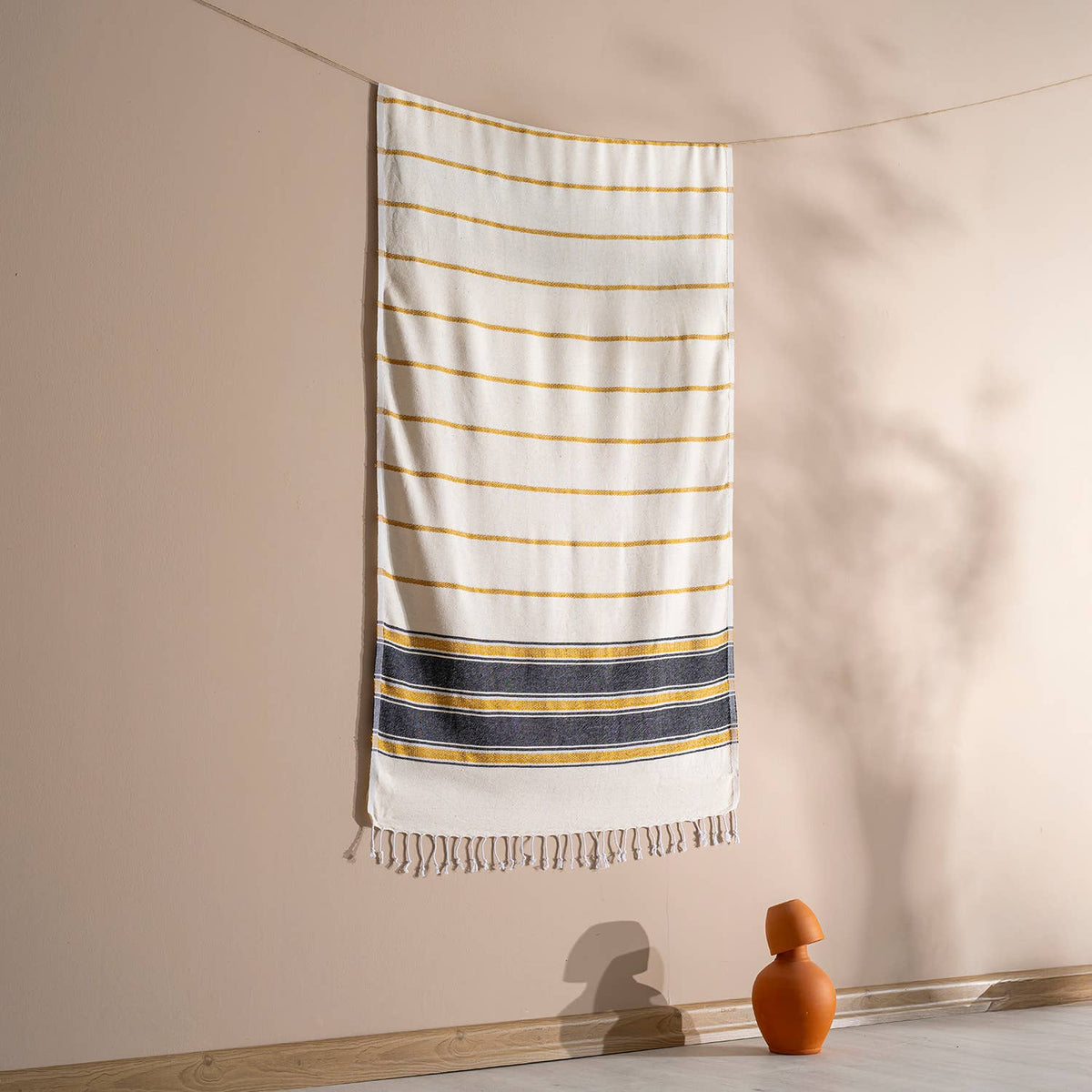Bohemia Turkish beach towel, 33x66 in, flat-woven peshtemal with knotted fringe | Kikoya