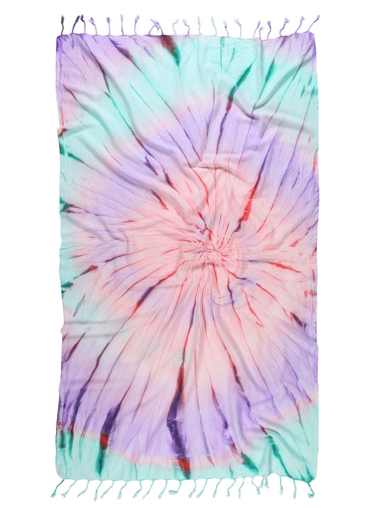 Tie-dye Turkish beach towel in pastel spiral, 33x65 in, sand-shedding flat weave | Kikoya