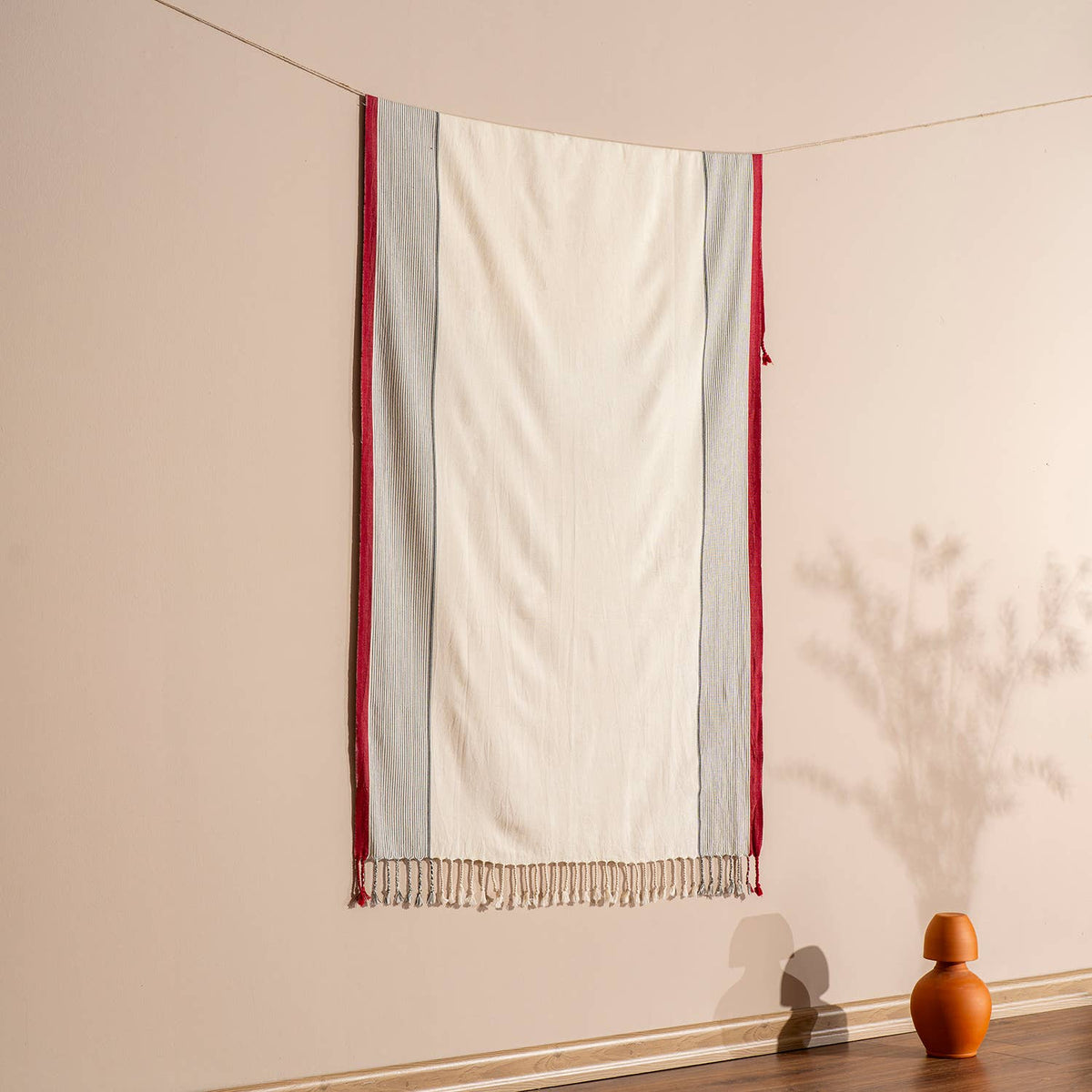 Hammam Turkish Peshtemal Towel – Burgundy Border Stripe, 100% Cotton