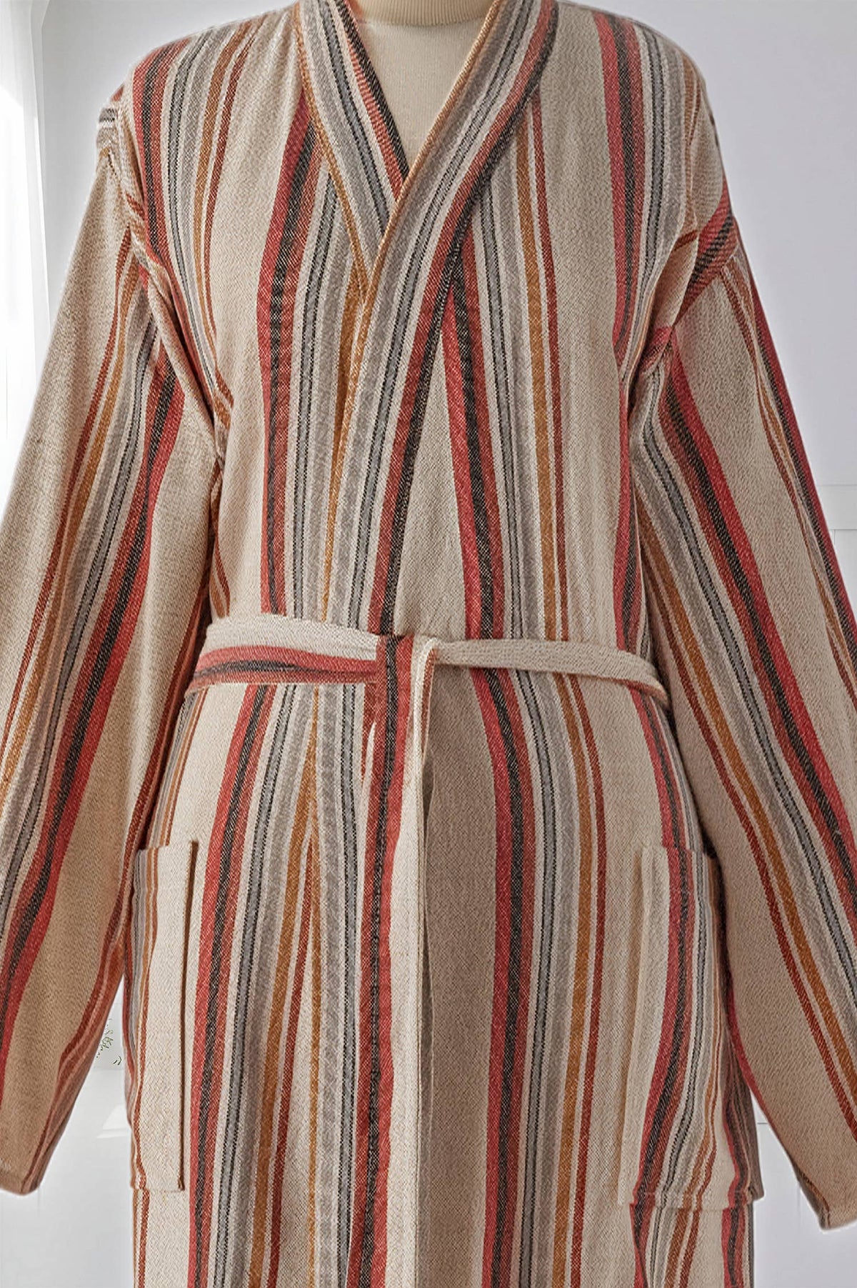 Riviera Turkish kimono bathrobe – Rust Multi Stripe | Kikoya