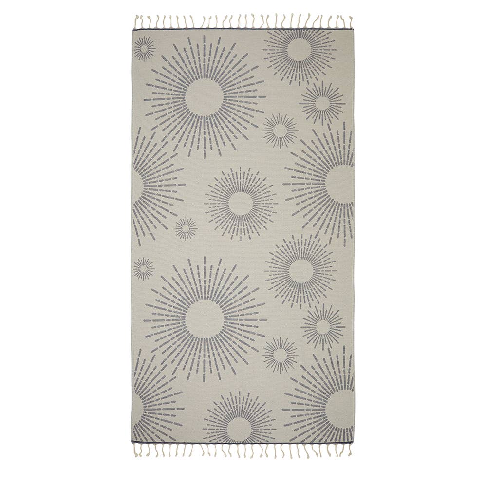 Sunbright terry-backed Turkish towel with woven sunburst jacquard, 35x70 in | Kikoya