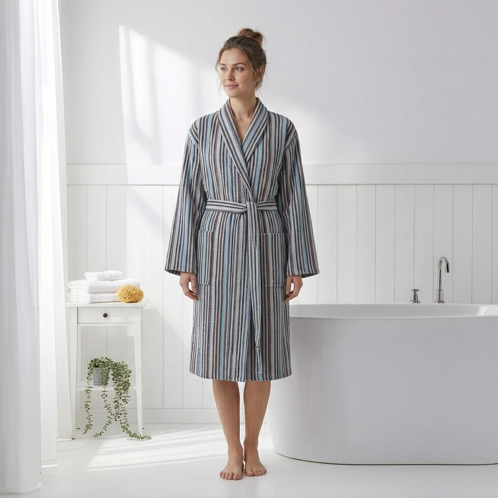 Antique Turkish kimono bathrobe – Slate Stripe | Kikoya