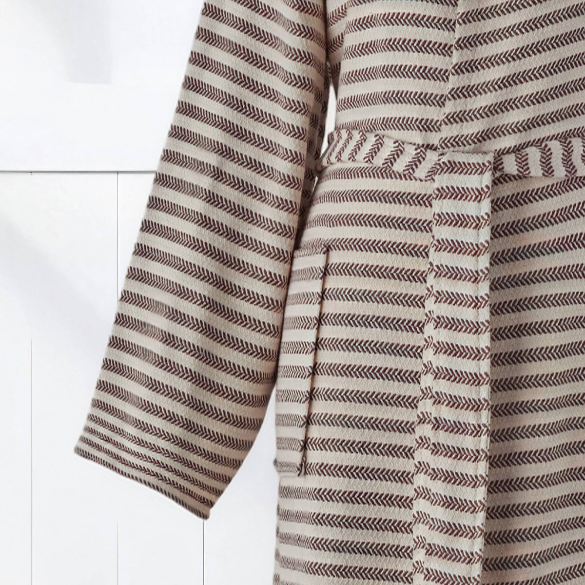 Fine stripe Turkish cotton bathrobe – hooded, belted | Kikoya
