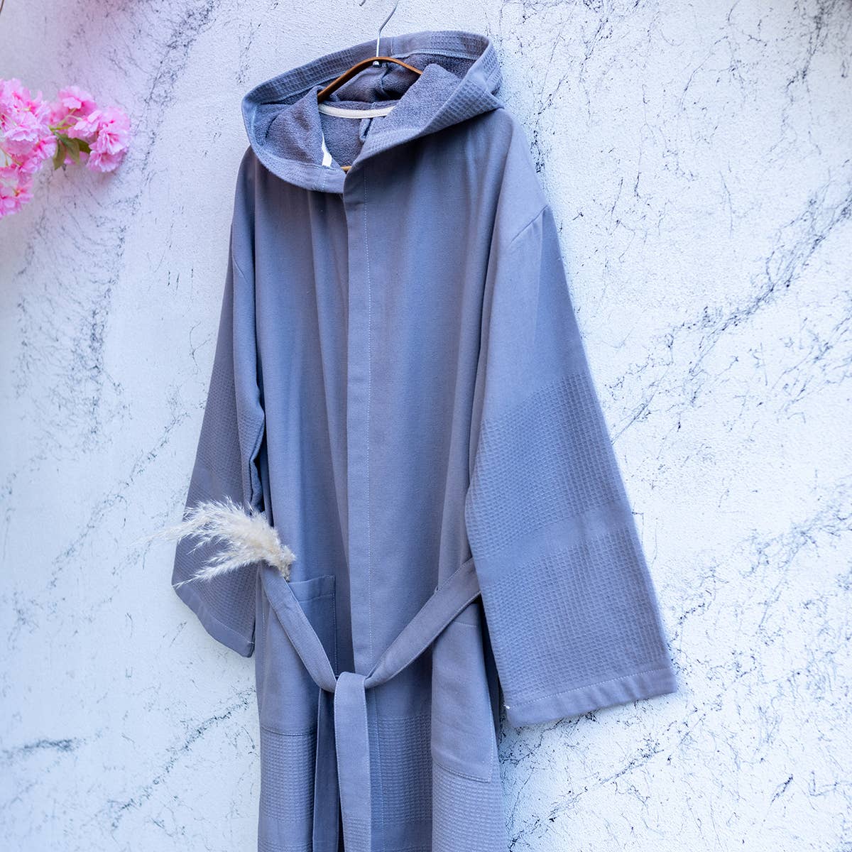 Arma terry-backed Turkish bathrobe, hooded and belted | Kikoya