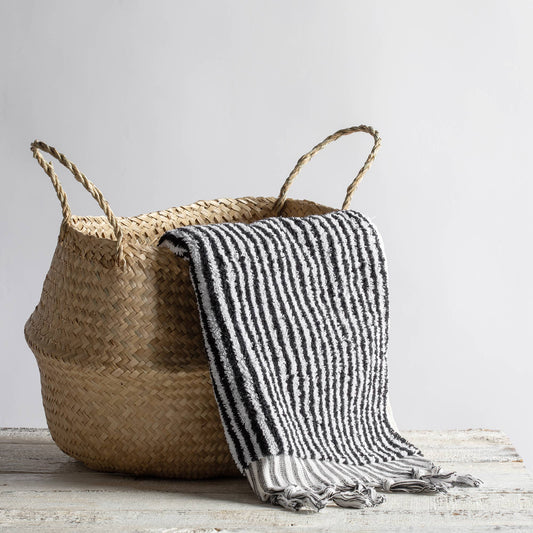 Handloomed Turkish hand towel with raised bubble stripe, 17x38 in | Kikoya