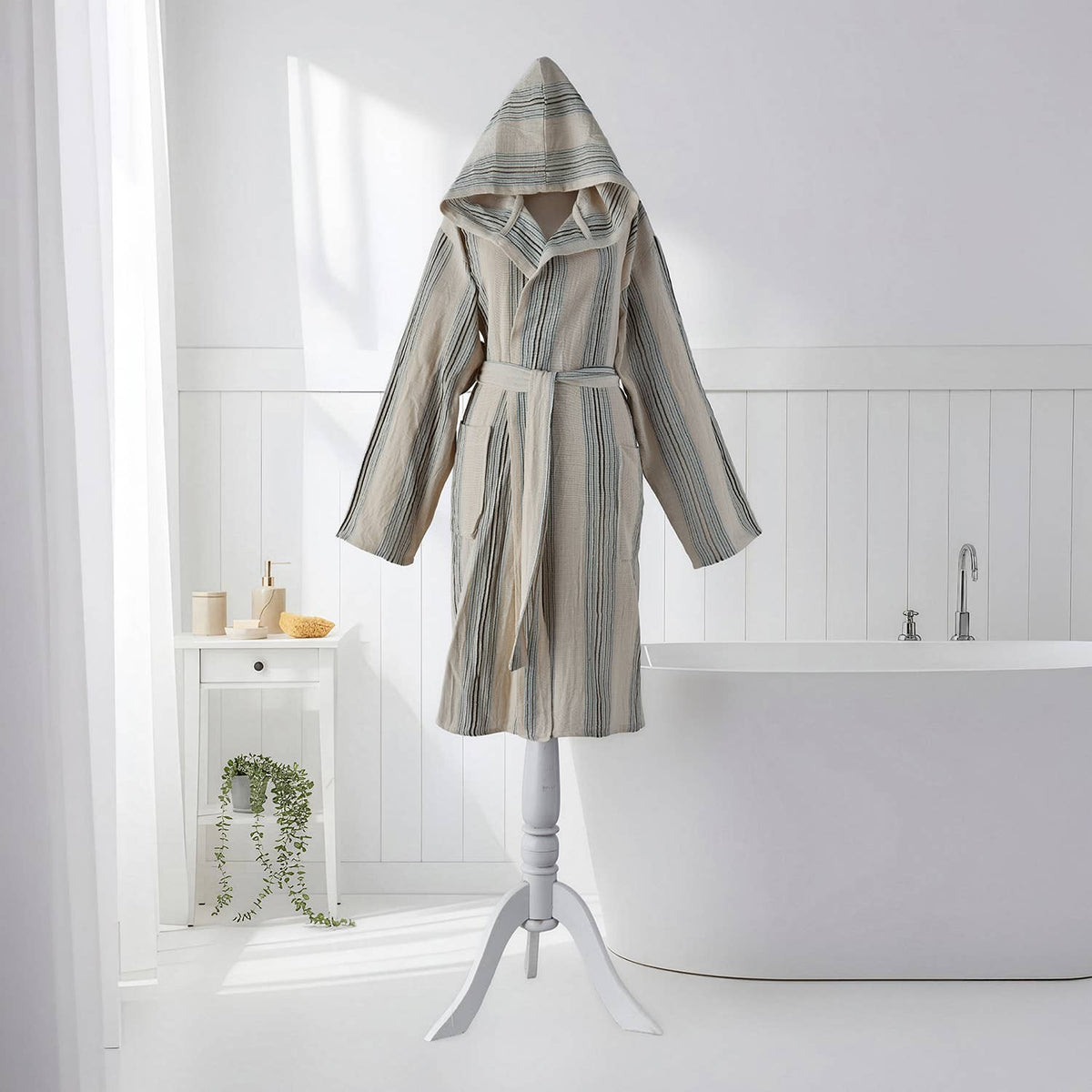 Santorini Turkish hooded bathrobe – Multi Stripe | Kikoya