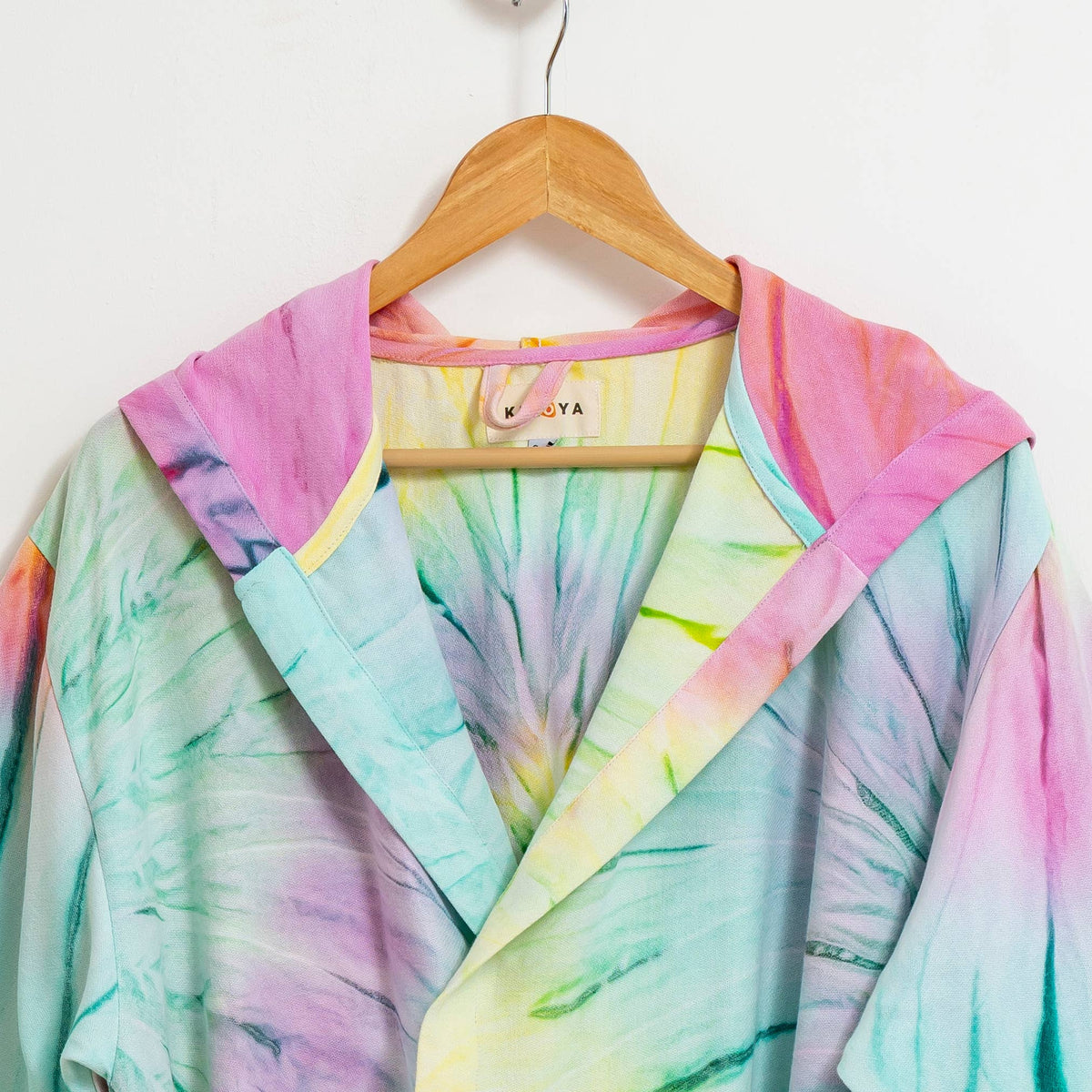 Hand tie-dyed Turkish cotton bathrobe – hooded, belted | Kikoya