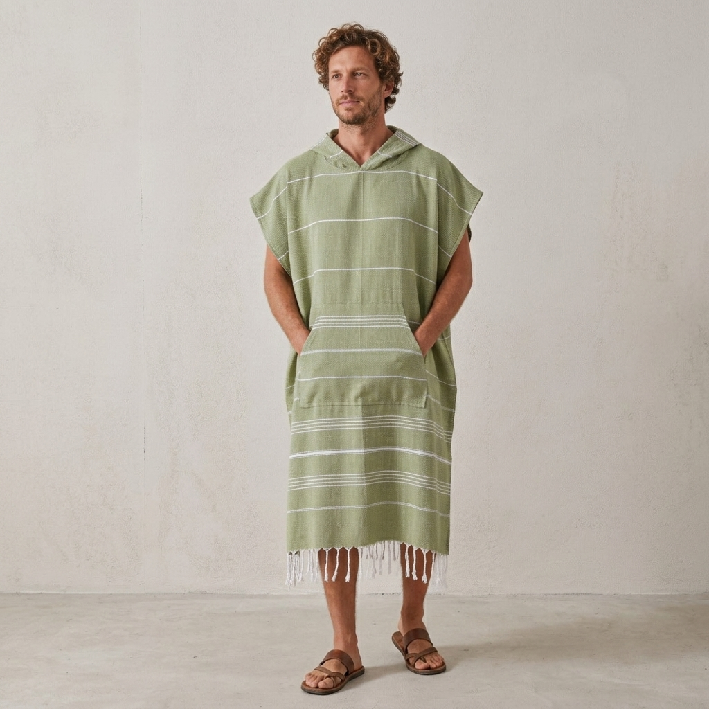 Stripe Adult Hooded Changing Poncho – Stripe, back view | Kikoya