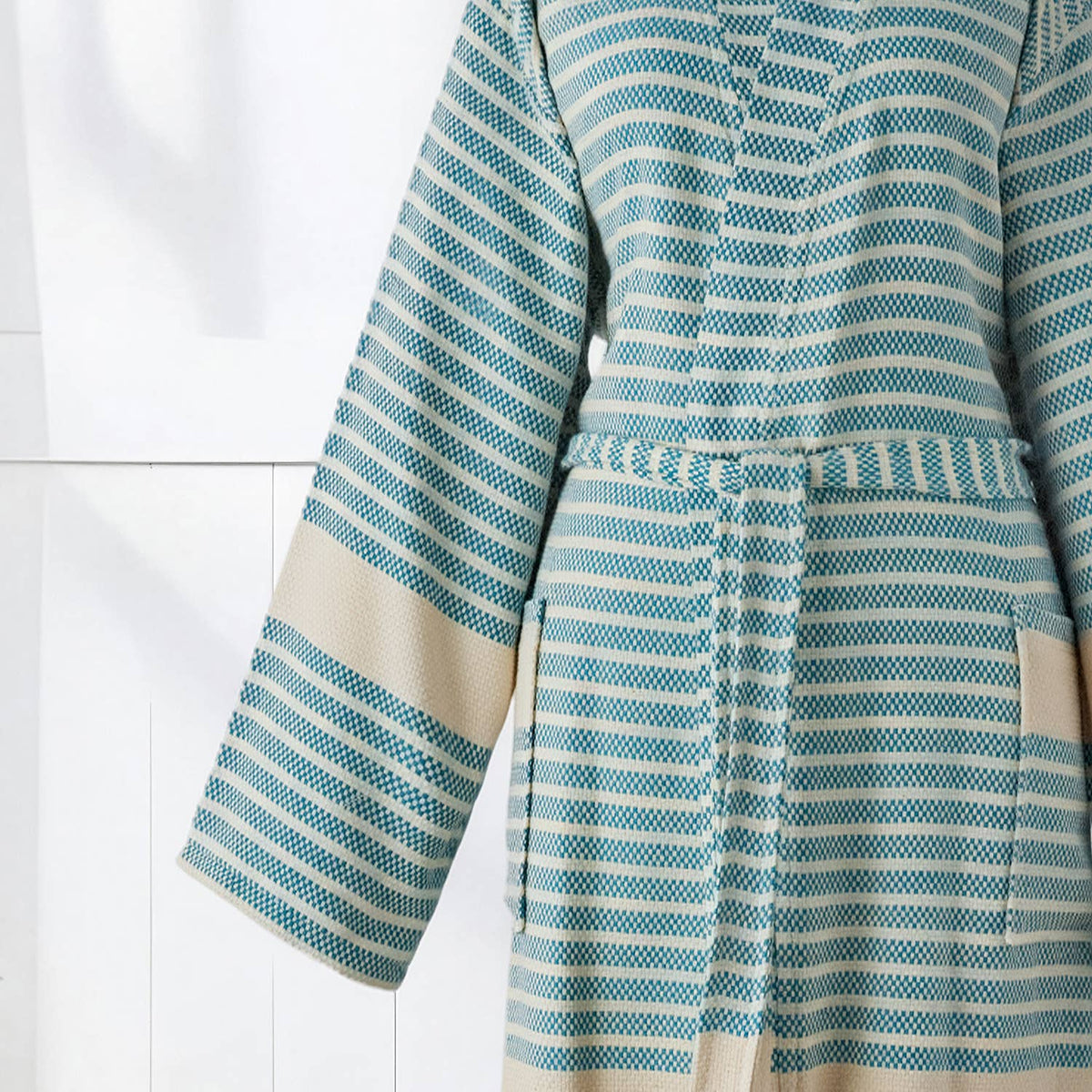 Midas Turkish cotton bathrobe in green stripe – kimono | Kikoya
