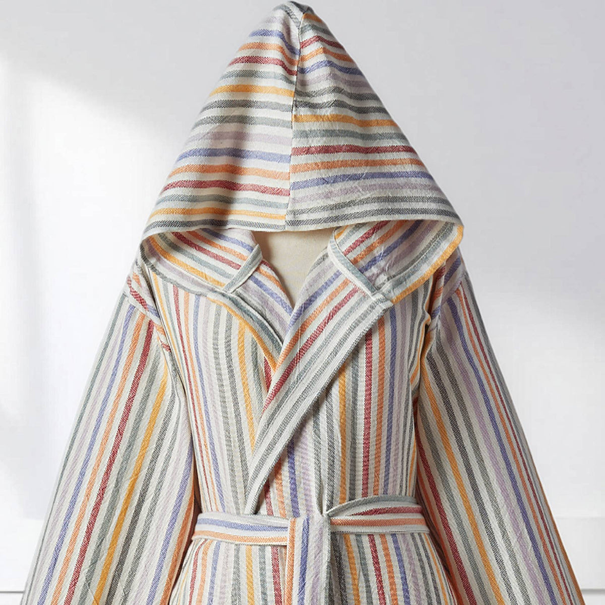 Antique Turkish hooded bathrobe – Sand Stripe | Kikoya