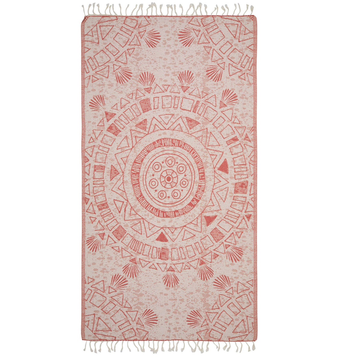 Storyteller ornamental jacquard Turkish beach towel, 35x70 in, flat-woven | Kikoya