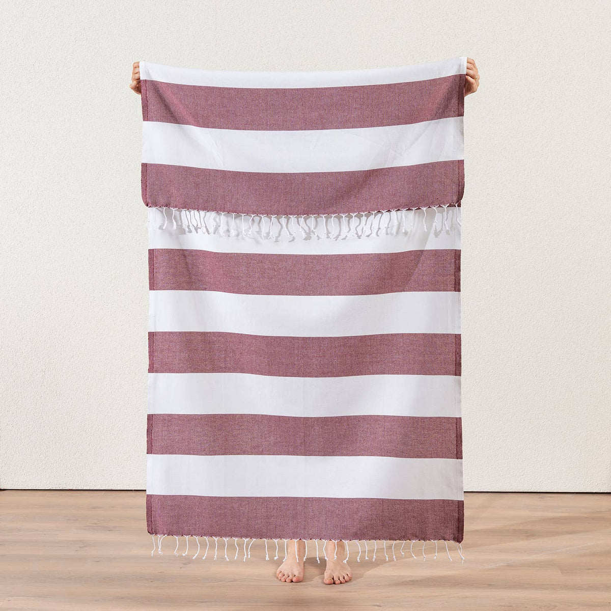 Cabana Turkish beach towel in two-tone block stripe on white, 33x66 in | Kikoya