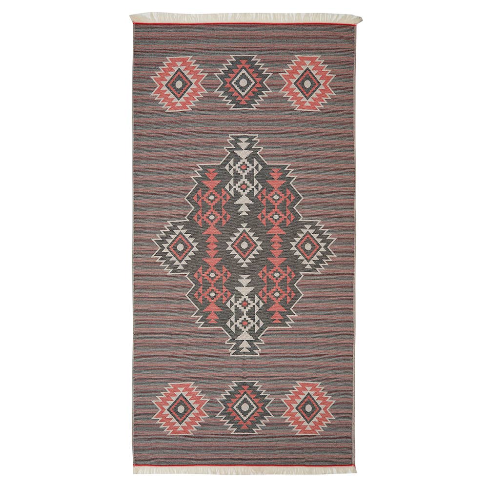 Tribal terry-backed Turkish towel with woven jacquard face, 35x70 in | Kikoya